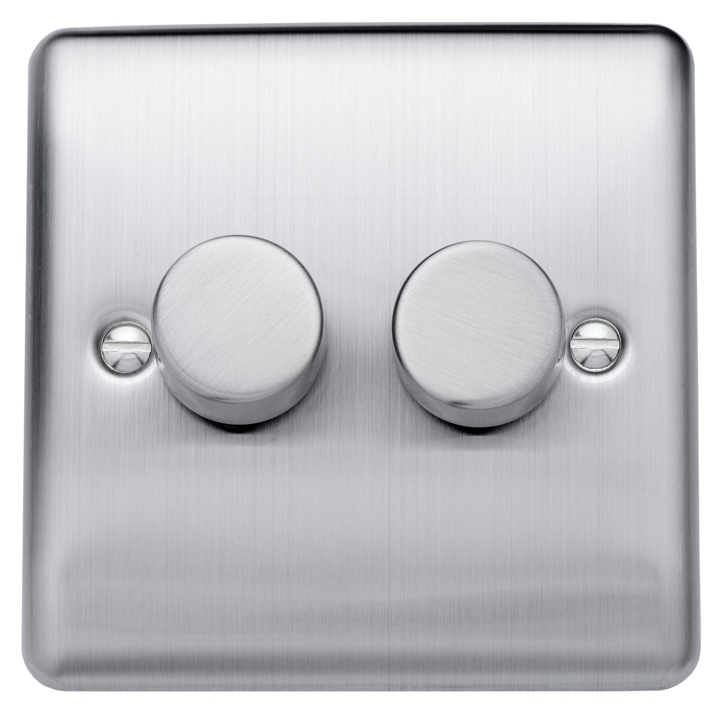 Caradok 100W 2 gang 2way LED Dimmer Switch Brushed Chrome, Metal Switch, Grey Insert