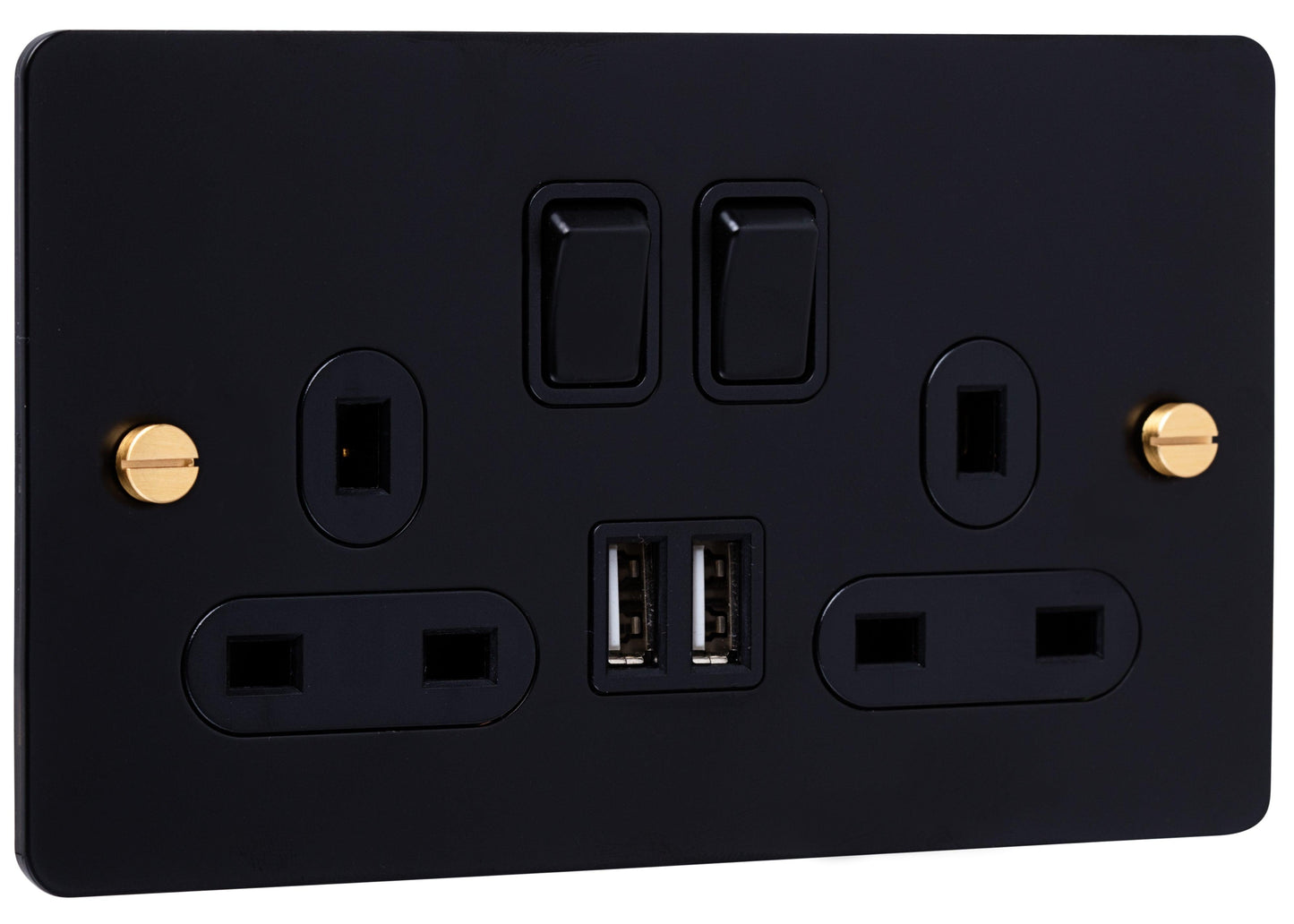 Caradok 2G Matt Black Socket with Dual USB Ports and Brass Screws