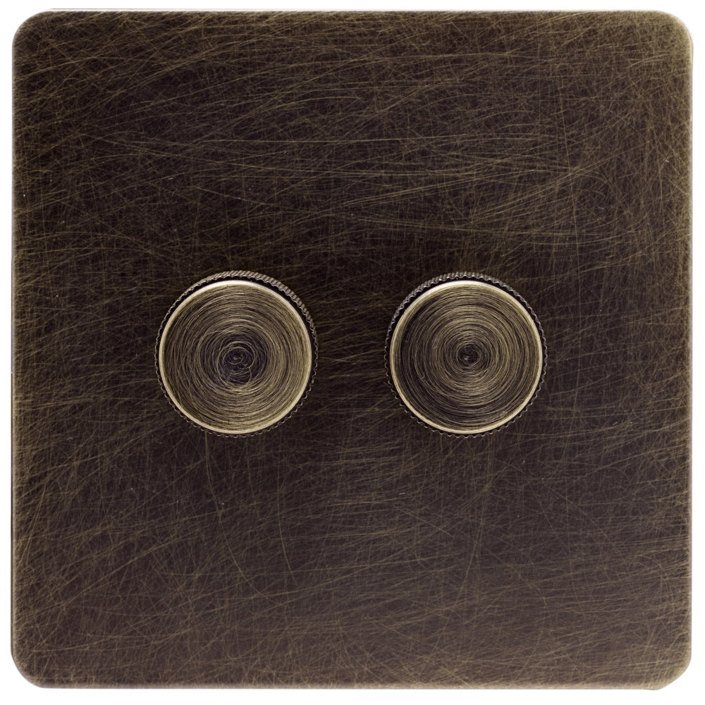 Caradok Screwless Antique Brass Dimmer Switch - 2 Gang - The Georgian