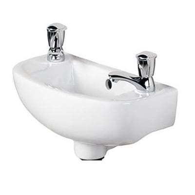 45cm Slim Line Basin 2 Tap Holes in Alpine White