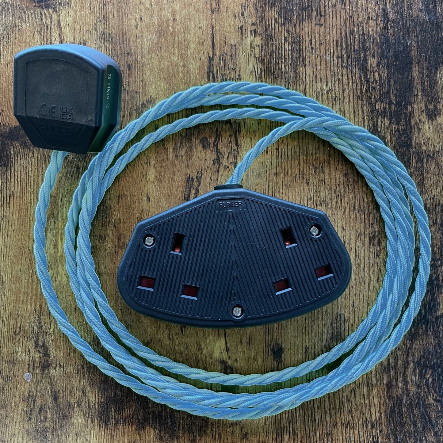 Coloured Fabric Decorative Extension Lead - Twisted Flex - Black Plug & Socket