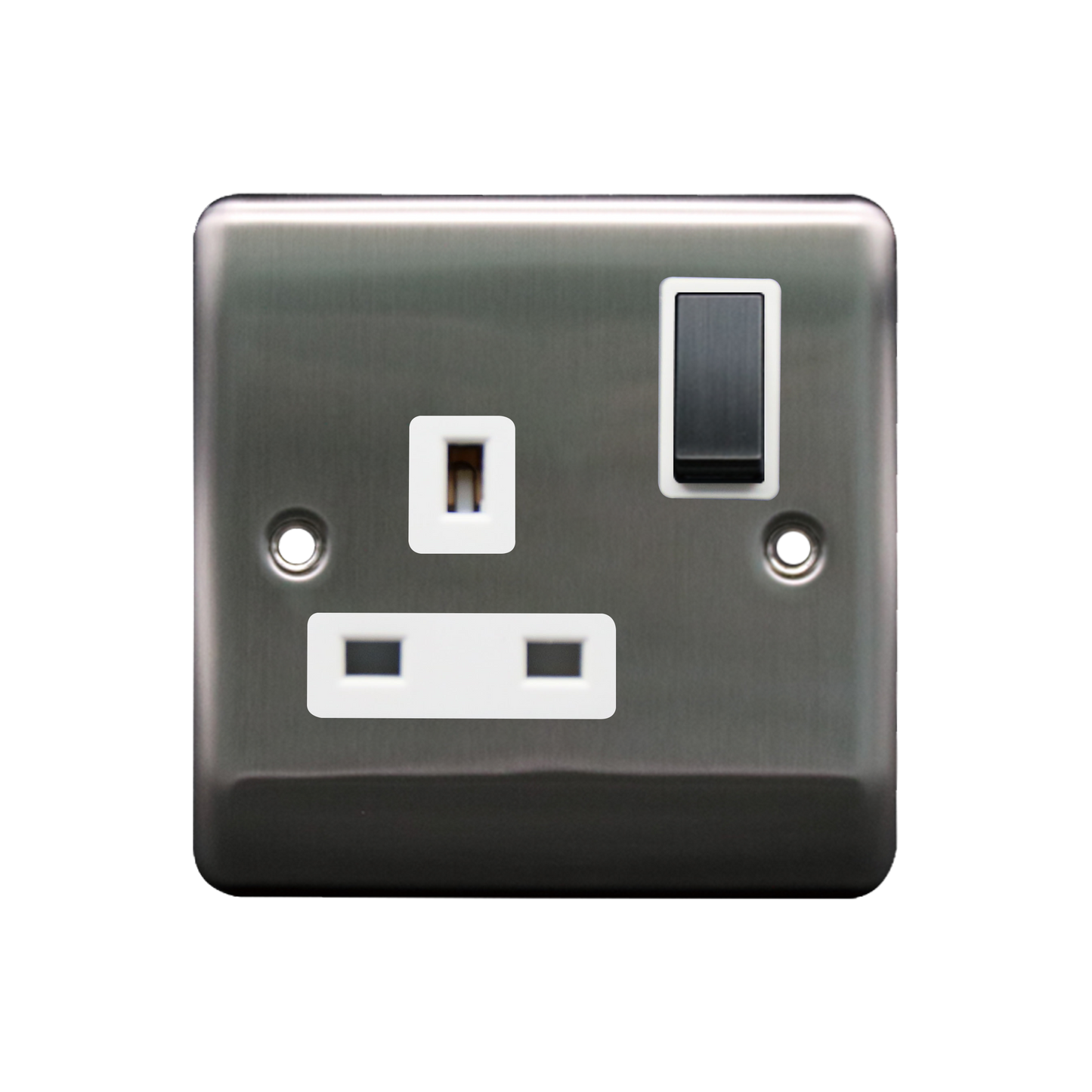 Caradok 1G 13A DP Switched Socket Brushed Chrome White Insert