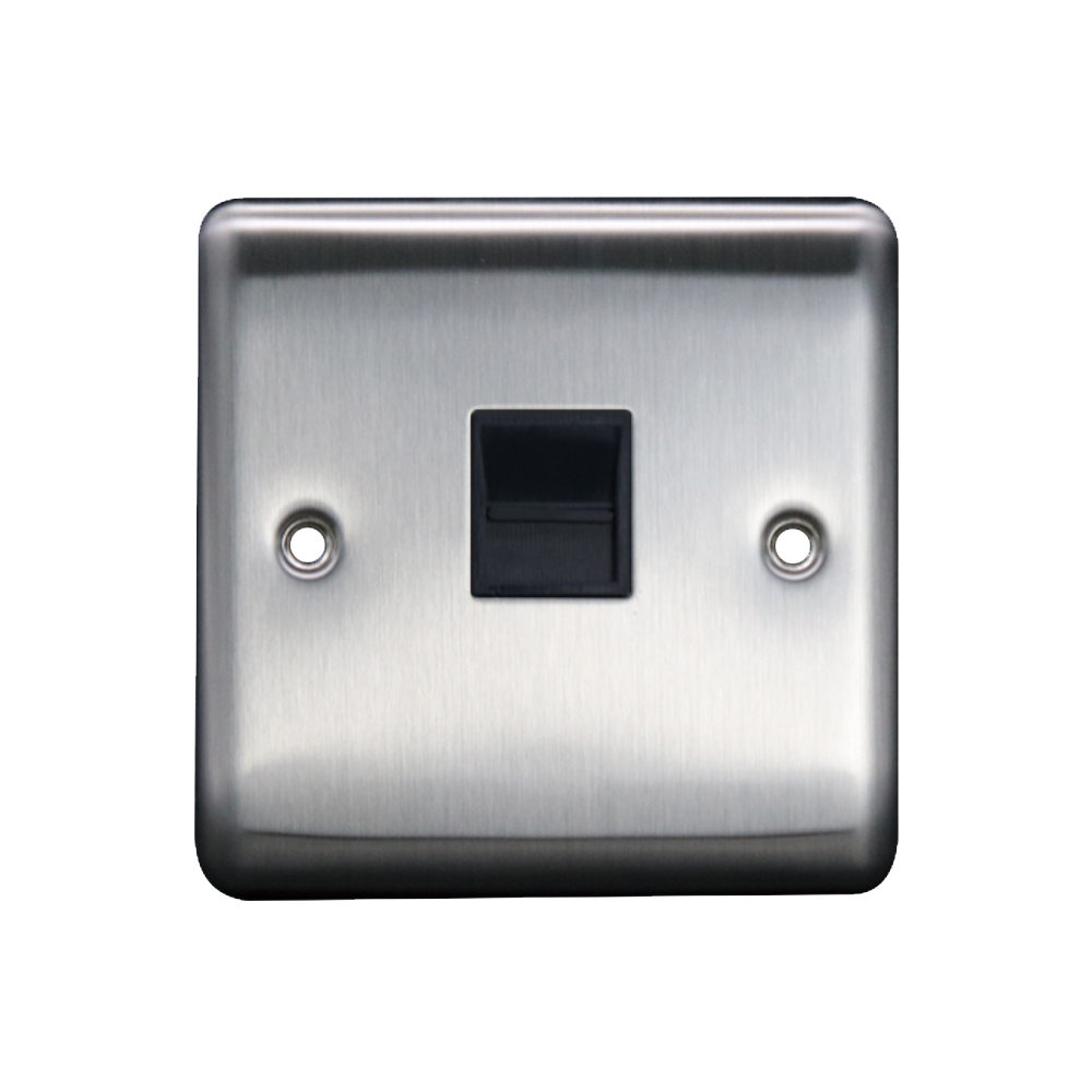 Caradok 1G Secondary Telephone Socket Brushed Chrome Black Insert