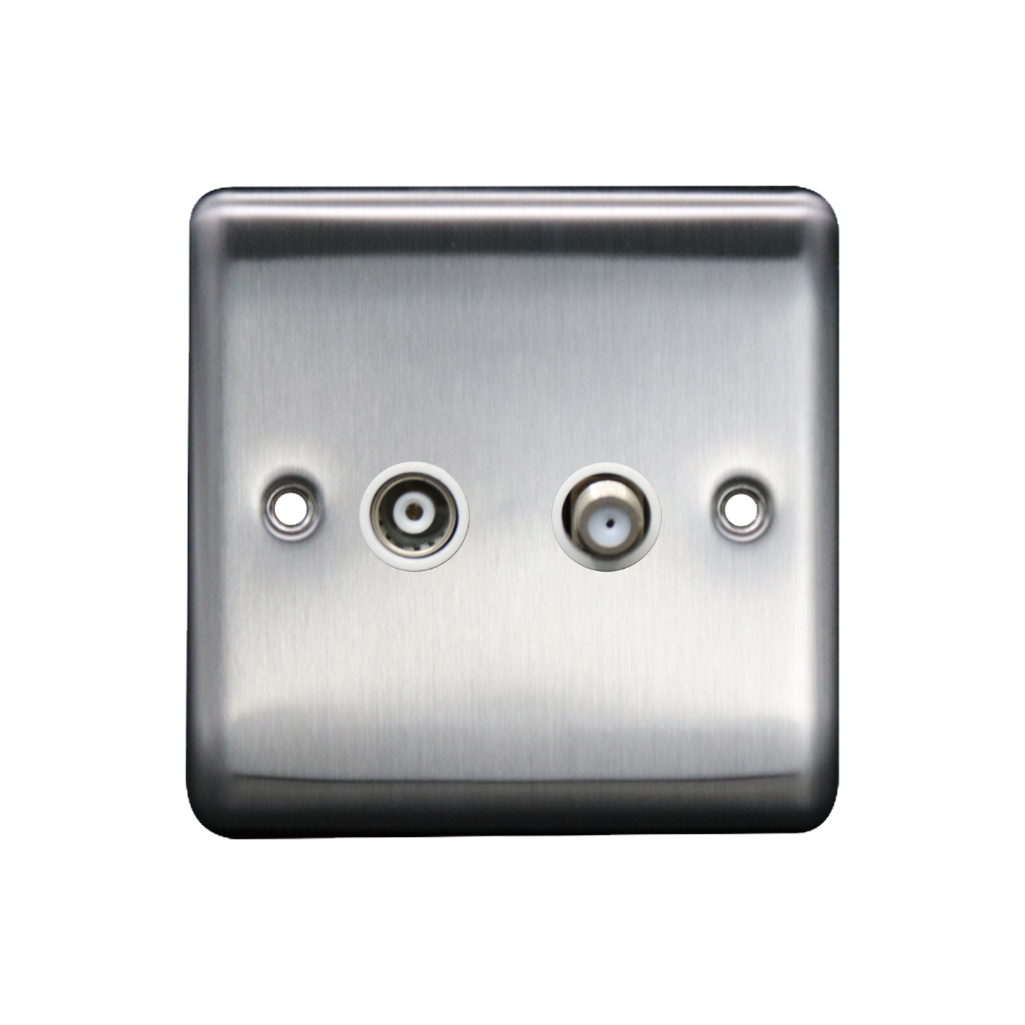 Caradok Satellite Socket + Coax Socket Brushed Chrome White Insert
