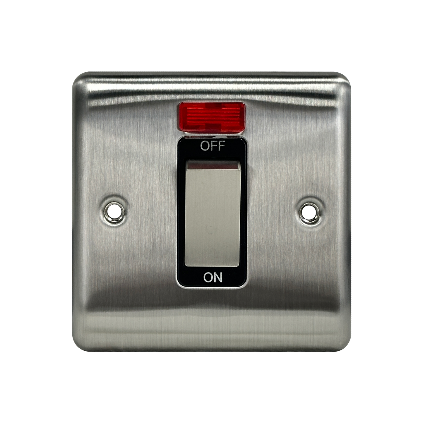 Caradok 1G 45A DP Switch c/w Neon Brushed Chrome Black Insert