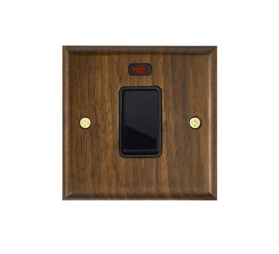 Caradok 1 Gang 45A Walnut Wood Cooker Control Unit Switched with Power Indicator