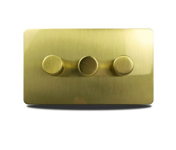 Caradok 3 Gang Screwless 2 Way Screwless Brushed Brass Triple LED Dimmer
