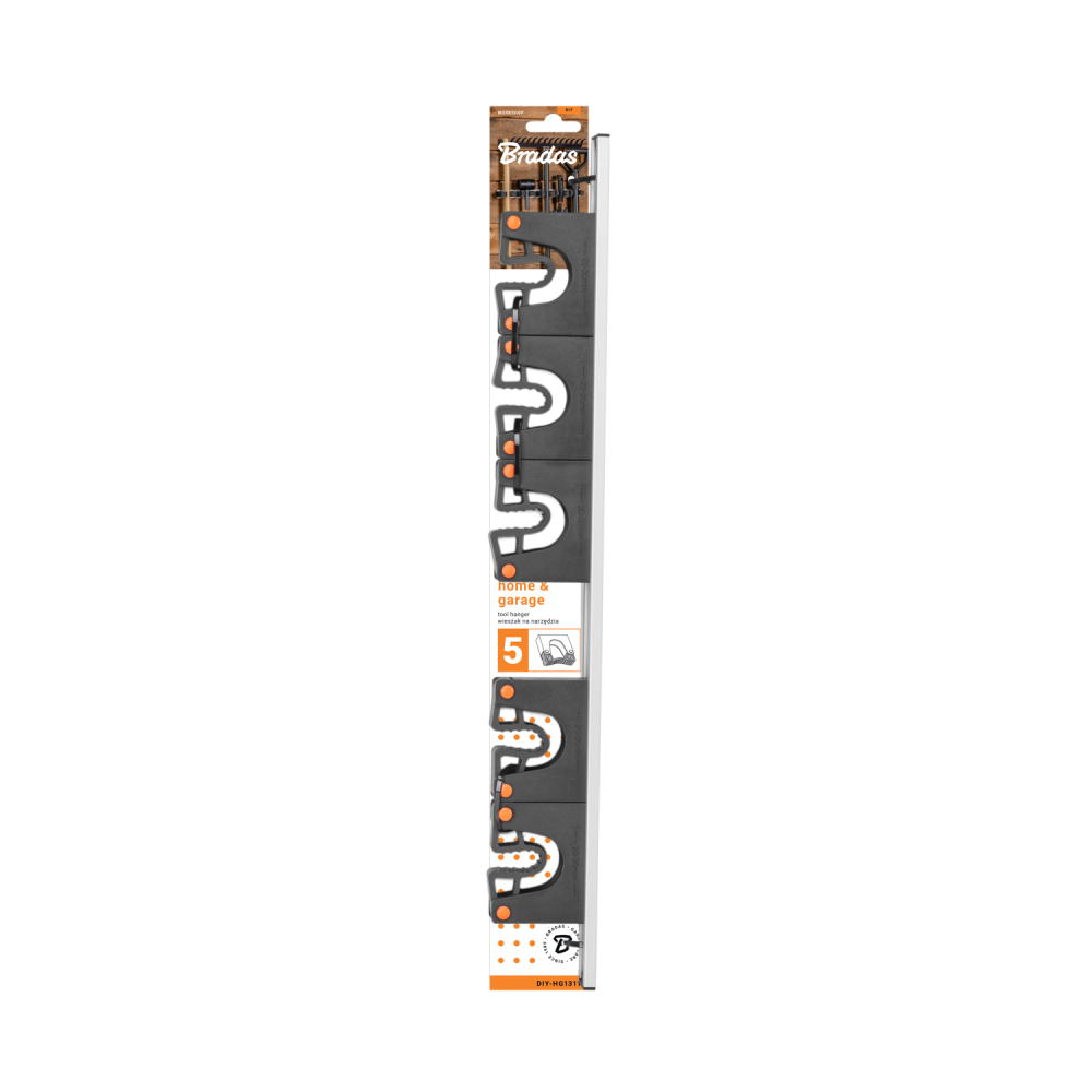 Wall Mount Tool Holder Rail - Gripper Design (5 Handles)