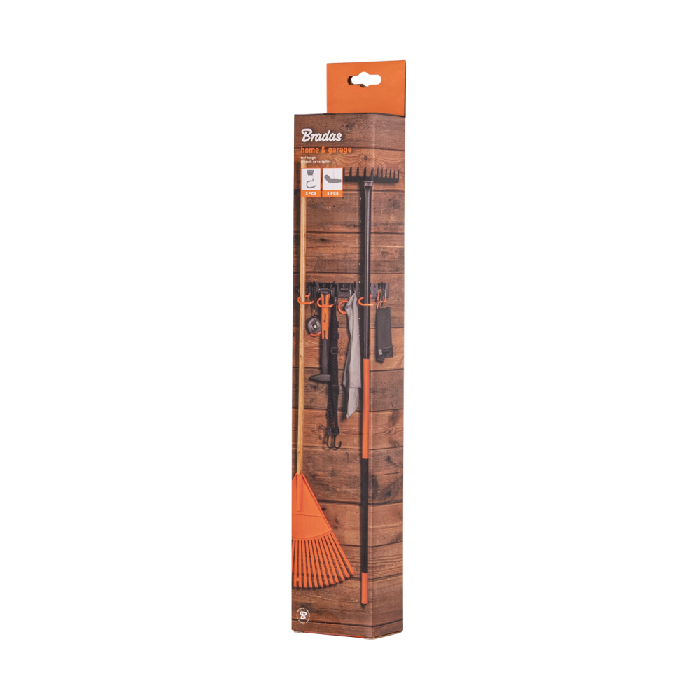 Tool Rail with Adjustable Peg Hooks and S Hanging Hooks