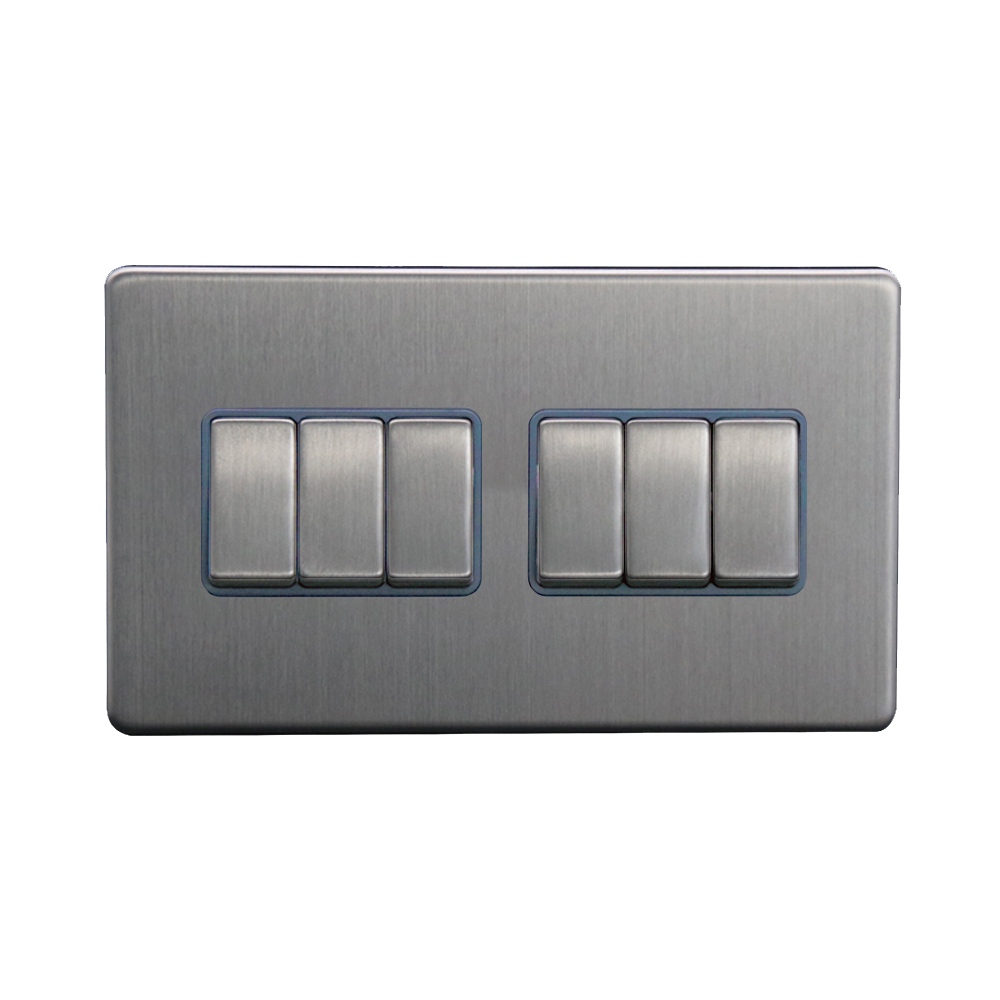 Caradok 6G 2Way 10A Switch Brushed Chrome Grey Insert
