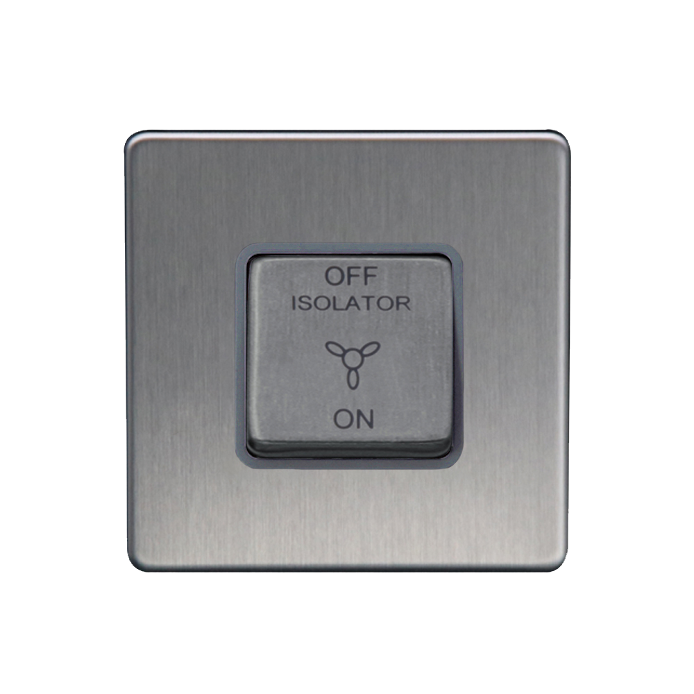 Caradok 3 Pole Fan Isolator Switch Brushed Chrome Grey Insert
