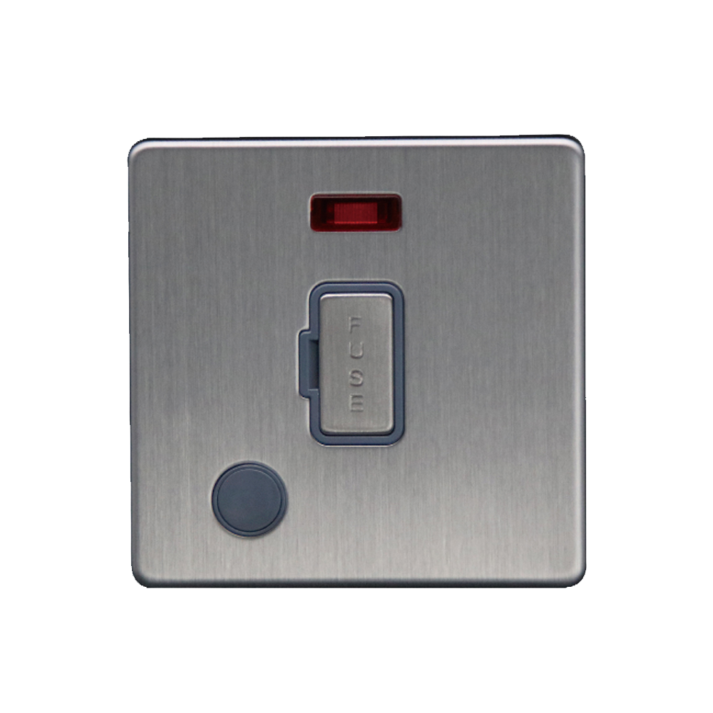 Caradok 13A Unswitched Spur c/w Neon + FO Brushed Chrome Grey Insert