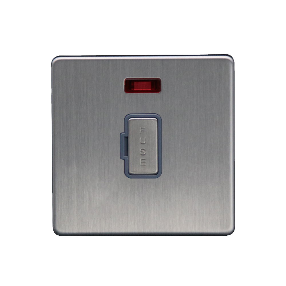 Caradok 13A Unswitched Spur c/w Neon Brushed Chrome Grey Insert