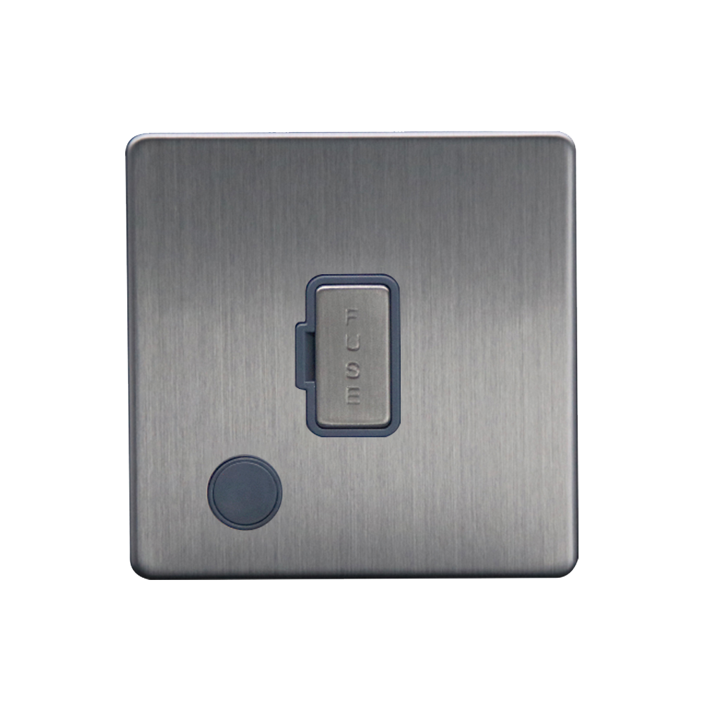 Caradok 13A Unswitched Spur + FO Brushed Chrome Grey Insert