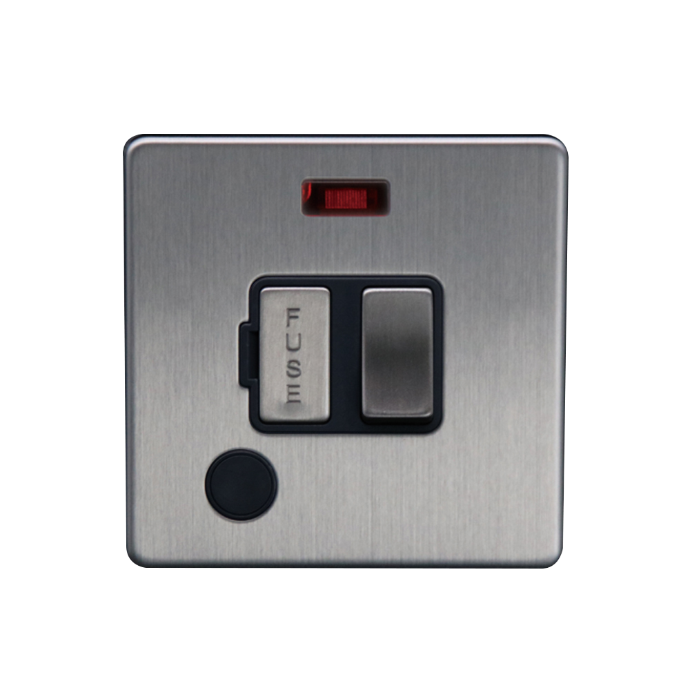 Caradok 13A Switched Spur c/w Neon + FO Brushed Chrome