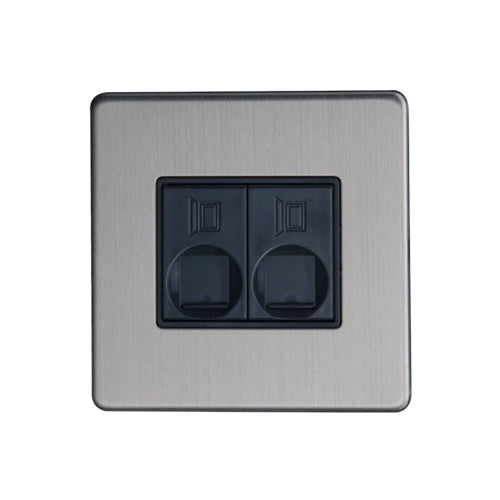 Caradok 2G RJ45 Cat5 Socket Brushed Chrome Grey Insert