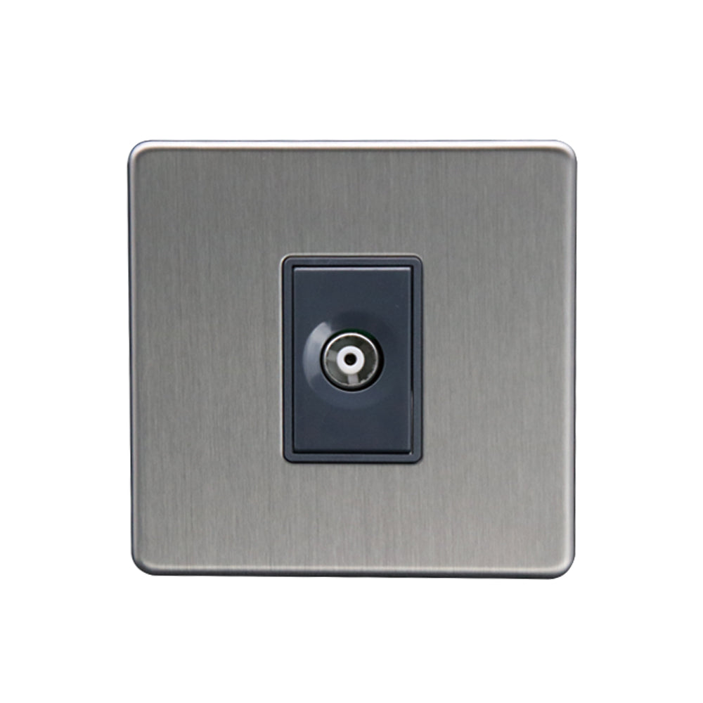 Caradok 1G Isolated Coax Socket Brushed Chrome Grey Insert