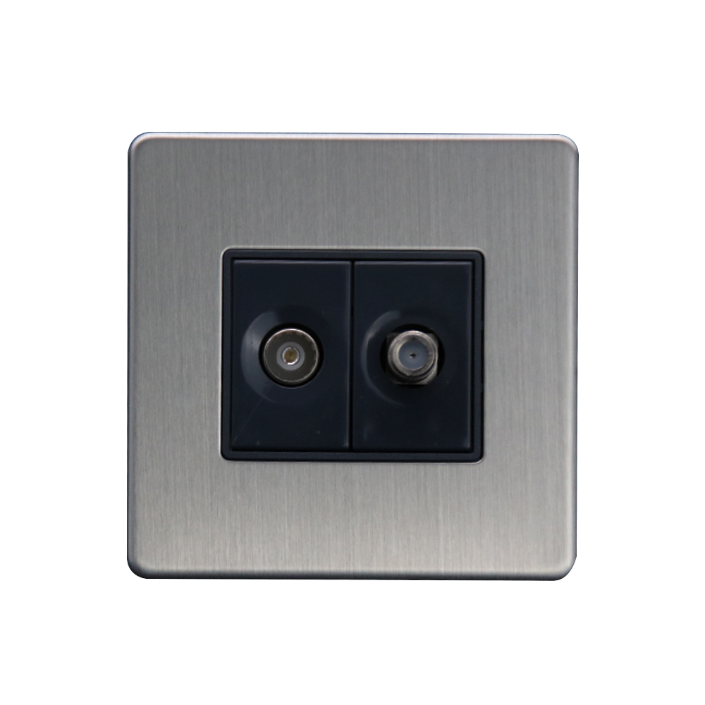 Caradok Satellite Socket + Coax Socket Brushed Chrome