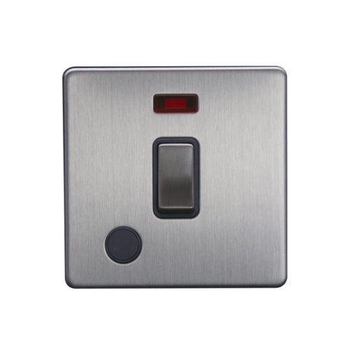 Caradok 20A DP Switch c/w Neon + FO Brushed Chrome Grey Insert