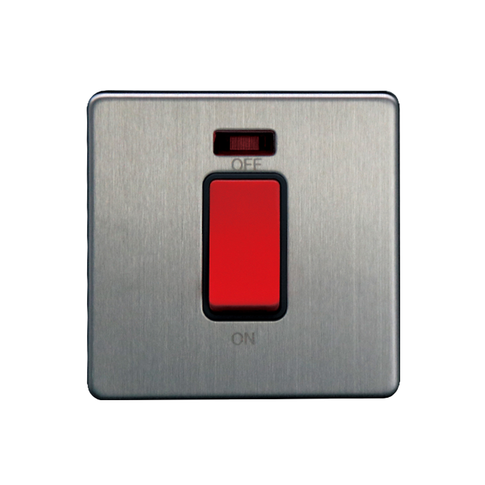 Caradok 1G 45A DP Switch c/w Neon Brushed Chrome