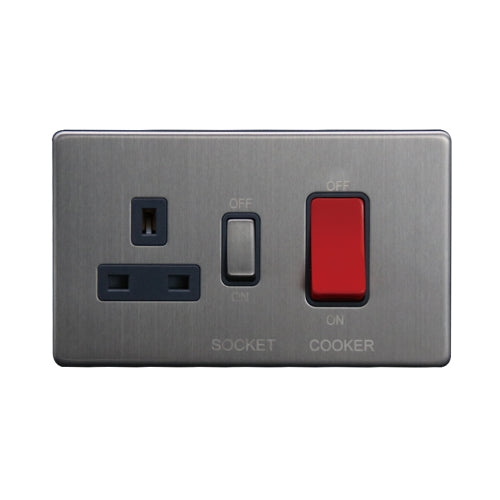 Caradok 45A DP Cooker Control Unit Brushed Chrome Grey Insert