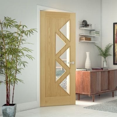 Ely Oak Prefinished 5 Glazed Light Panels Internal Door - All Sizes