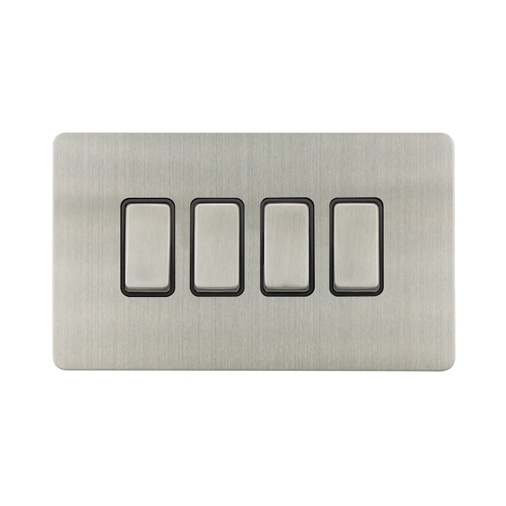 Caradok - The Ultra Flat - Brushed Chrome - FN017DME - 10AX 4G 2Way Switch Brushed Chrome, Black Insert