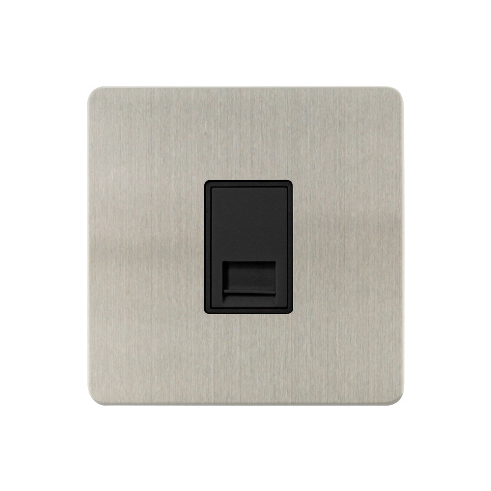 Caradok - The Ultra Flat - Brushed Chrome - FN110DME - 1G Secondary Telephone Socket Brushed Chrome, Black Insert