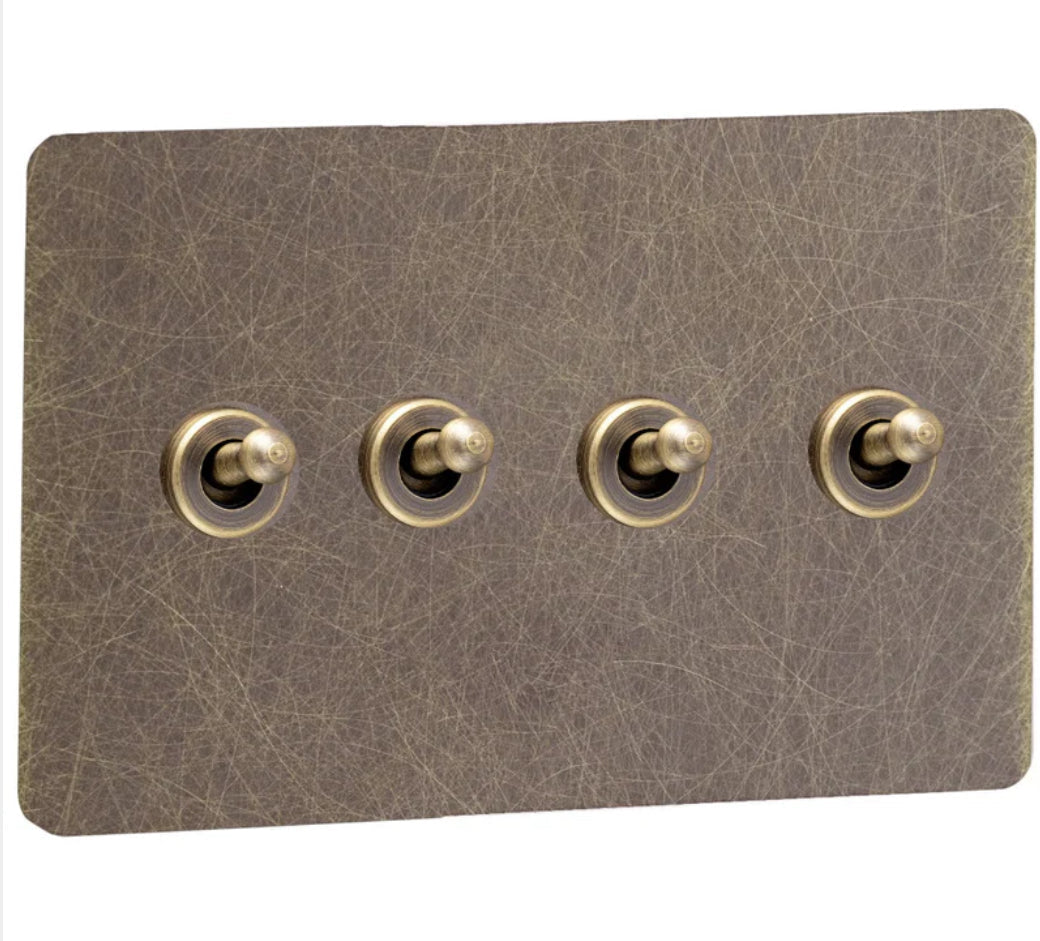 Screwless Antique Brass Toggle Switch - 4 Gang Wide - The Georgian