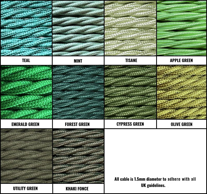 Green Braided Fabric Decorative Extension Lead - White 6 Gang Trailing Socket