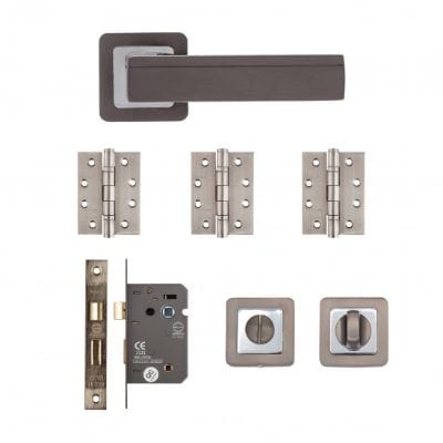 Hadrian Matt Satin Black Finish Bathroom Door Handle Kit