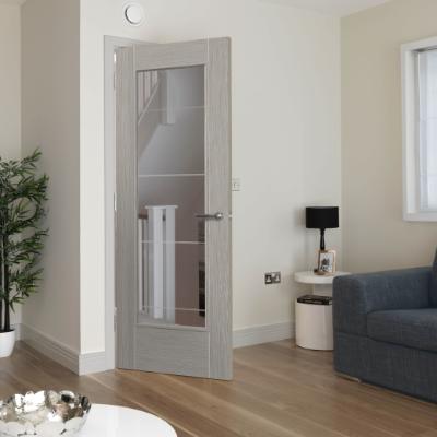 JB Kind Tigris Light Grey Pre-Finished Fully Glazed Internal Laminate Door - All Sizes