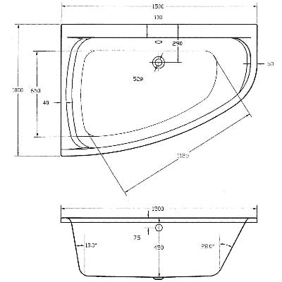 Cleo Offset Corner Bath - 1500 x 1000mm