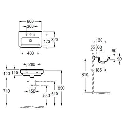 Dama-N Compact Wall-Hung Basin 1 Tap Hole