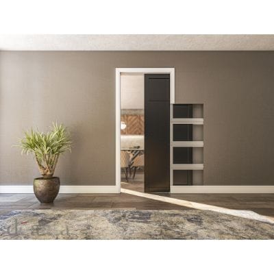 Single Pocket Door Sliding Kit + Handle & Doorjamb 125mm White Frame + Satin Chrome Hardware - All Sizes