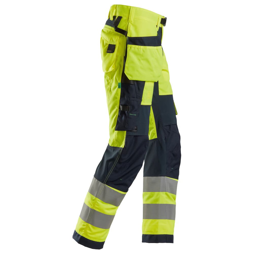 Snickers 6932 FlexiWork Hi-Vis Work Trousers Holster Pockets CL2 Yellow 35" Waist / 32" Leg - Snickers Size 50