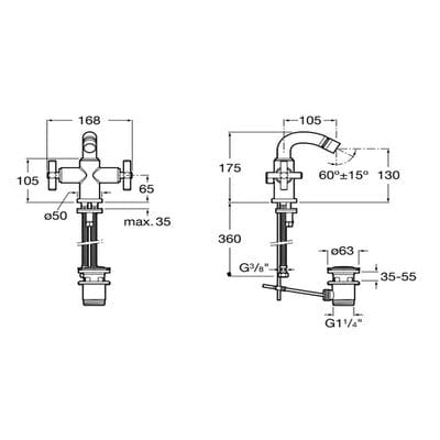 Loft Chrome Bidet Mixer Tap With Pop-Up Waste