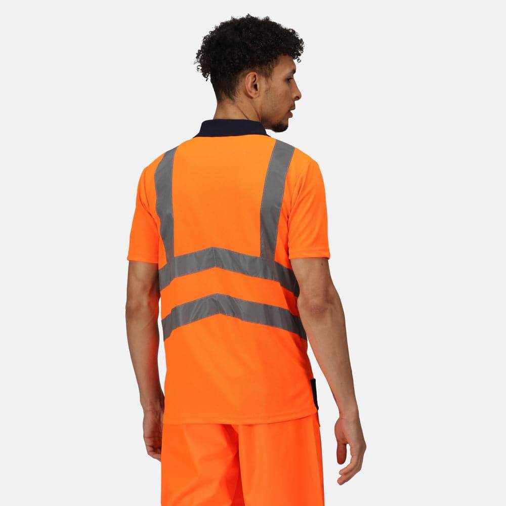 Regatta TRS189 Pro Hi-Vis Short Sleeve Polo Shirt Orange/Navy Large