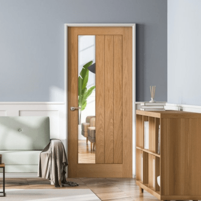 Oak Clear Glazed Offest Un-Finished Internal Door - 1981mm x 836mm