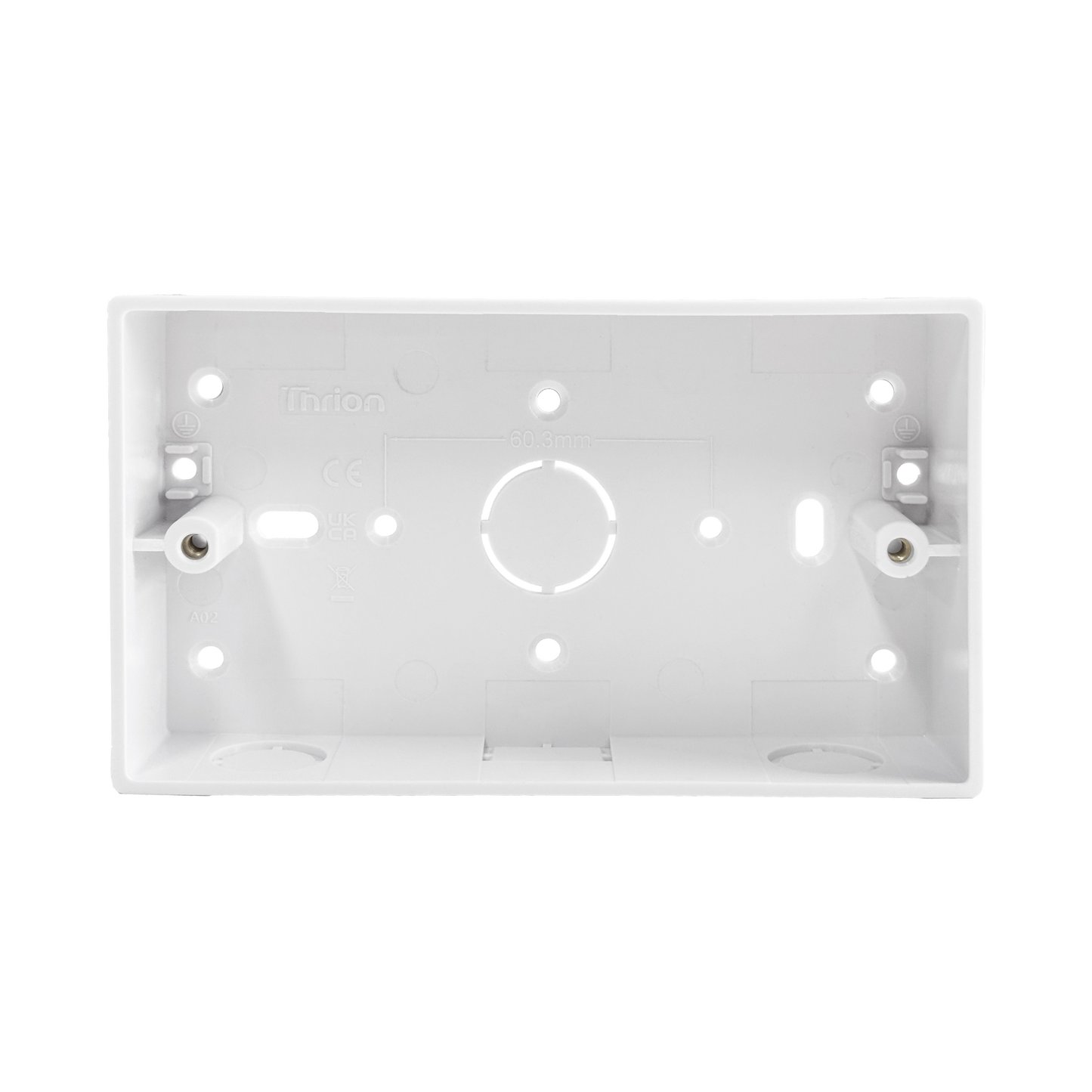 Caradok 2G 32mm PVC Box c/w Conduit/Mini Trunking K/O Squared Edge