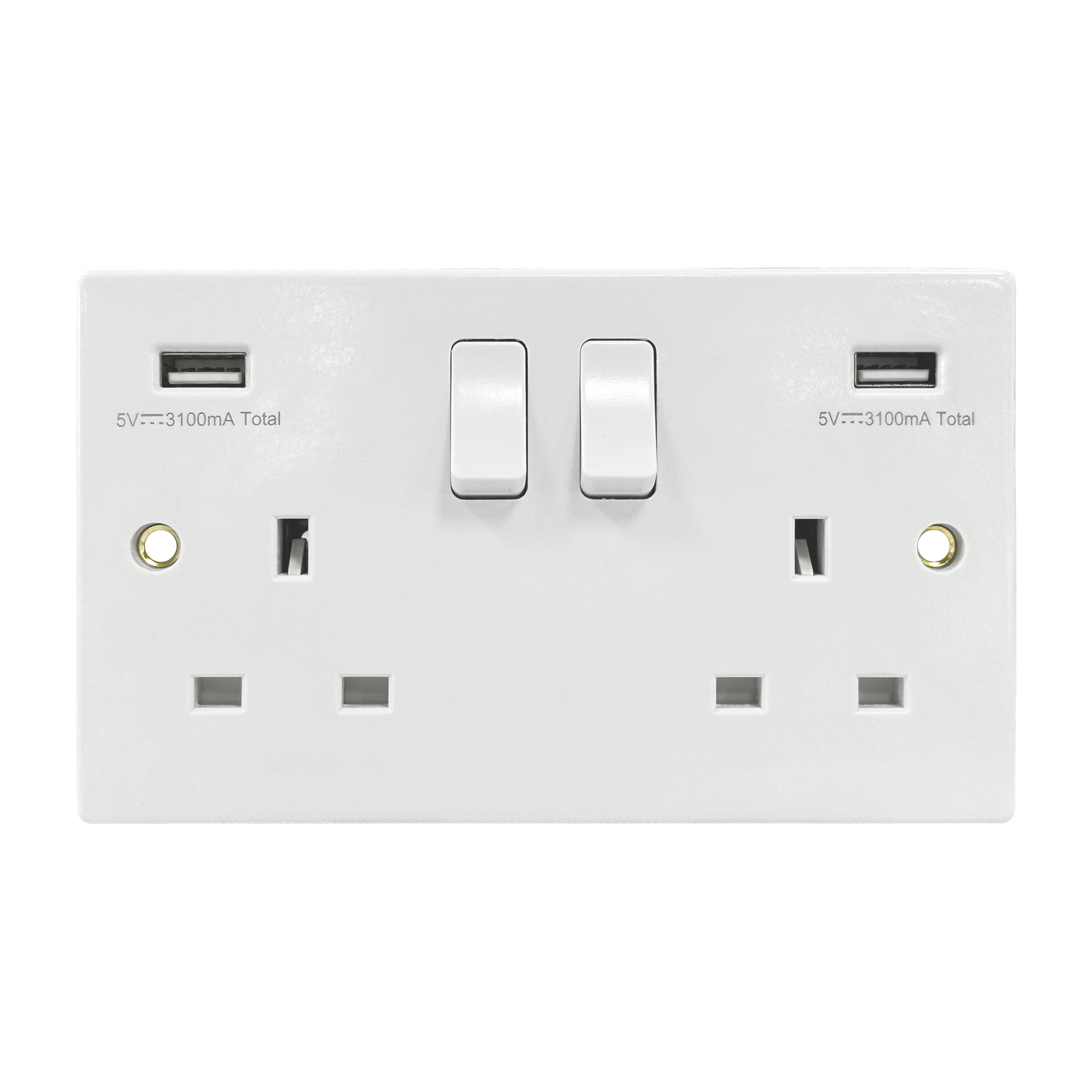 Caradok 2G 13A Switched Socket 2 USB A Squared Edge