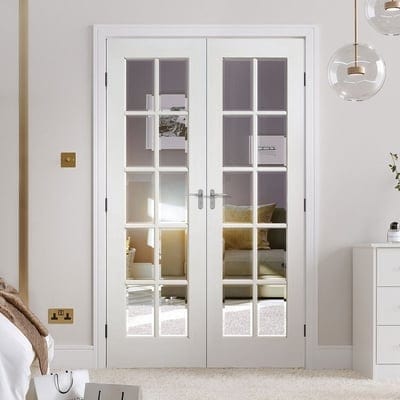 GTPSA White Primed 10 Glazed Clear Bevelled Light Panels Pair Interior Doors - 1981mm x 1371mm