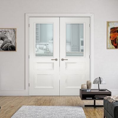 Windsor White Primed Bevelled Glazed Internal Door - All Sizes