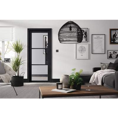 Tribeca Black Primed 3 Glazed Clear Light Panels Interior Door - 1981mm x 838mm