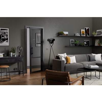 Tribeca Black Primed 3 Tinted Glazed Light Panels Interior Door - 1981mm x 762mm