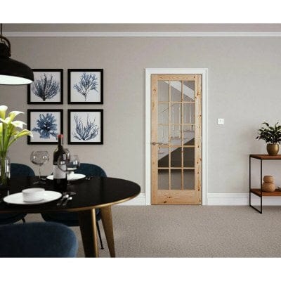 Knotty Pine Unfinished Internal Door - 15 Clear Glazed Light Panels - All Sizes
