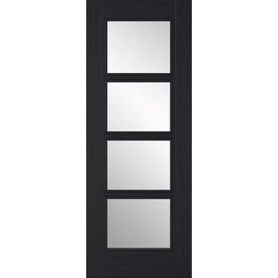 Vancouver Charcoal Black Pre-Finished 4 Glazed Clear Light Panels Interior Door - 2040mm x 826mm