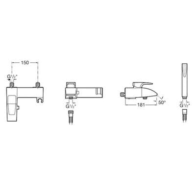 Thesis Chrome Wall Mounted Bath Shower Mixer Kit