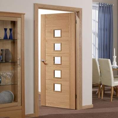 Oak Carini 5 Clear Light Panel Pre-Finished Internal Door - 2040mm x 726mm