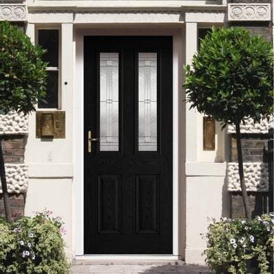 Malton Black GRP Pre-Finished 2 Double Glazed Lead Light Panels External Door - 2032mm x 813mm
